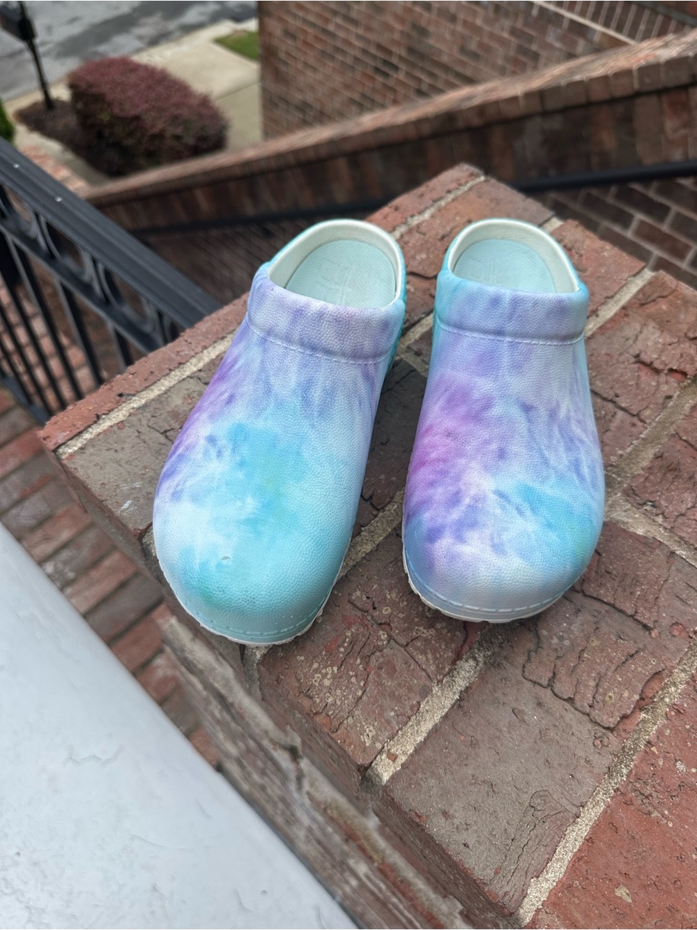 Dansko Tie-Dye Pastel Clog Shoes - Blue Lavender Mint - Picture 5 of 6